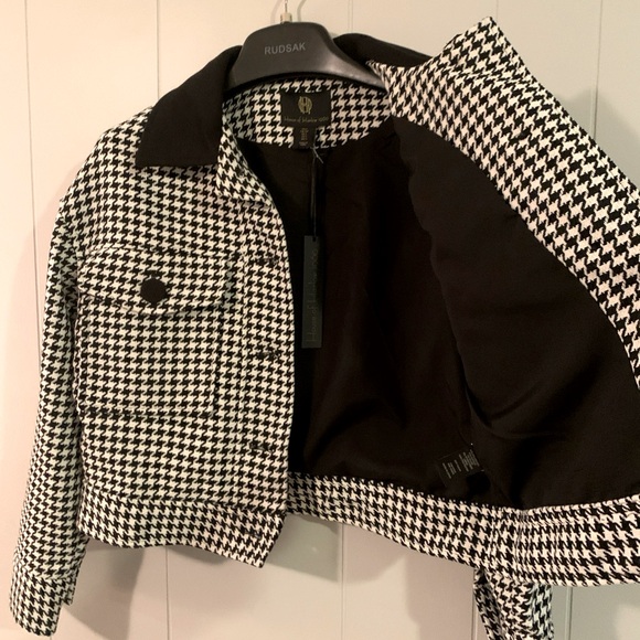 NWT House of Harlow 1960 Houndstooth Tweed Blazer Jacket Women Black/white Siz S - Picture 8 of 11